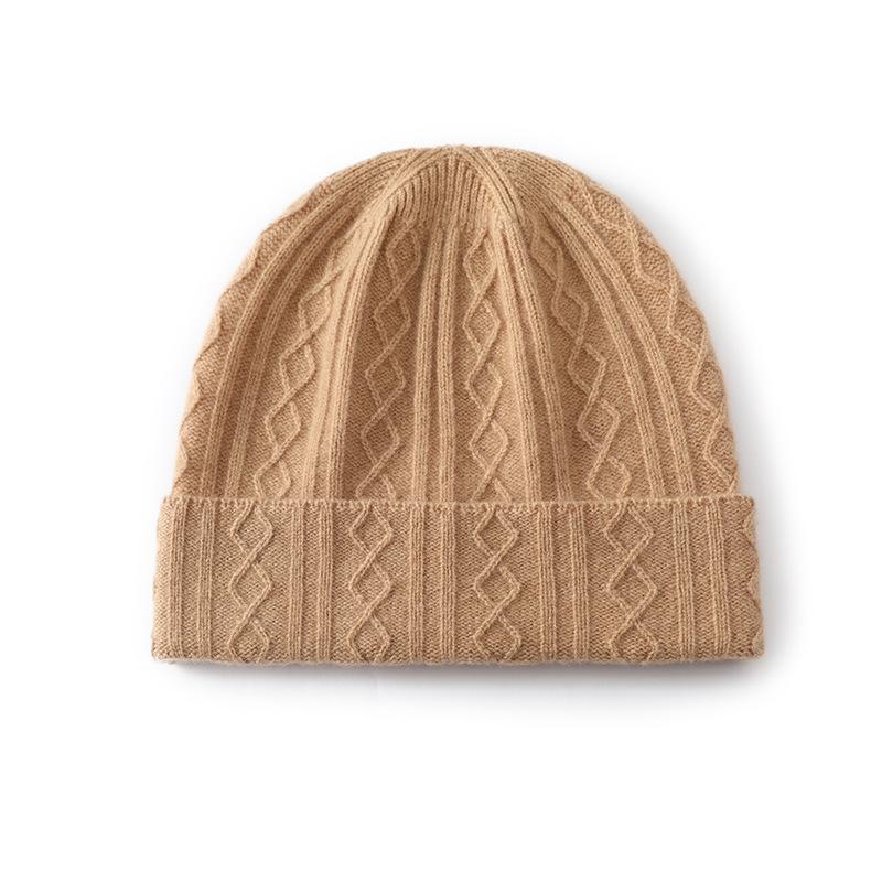 Pure Wool Autumn and Winter New Twisted Flower Knitted Warm Fashion Bag Head Ear Protection Knitted Hat Men's and Women's Wool Hats