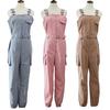 Women Fashion Sleeveless Pockets Blet Ankle Tied Long Pants Overall Jumpsuit
