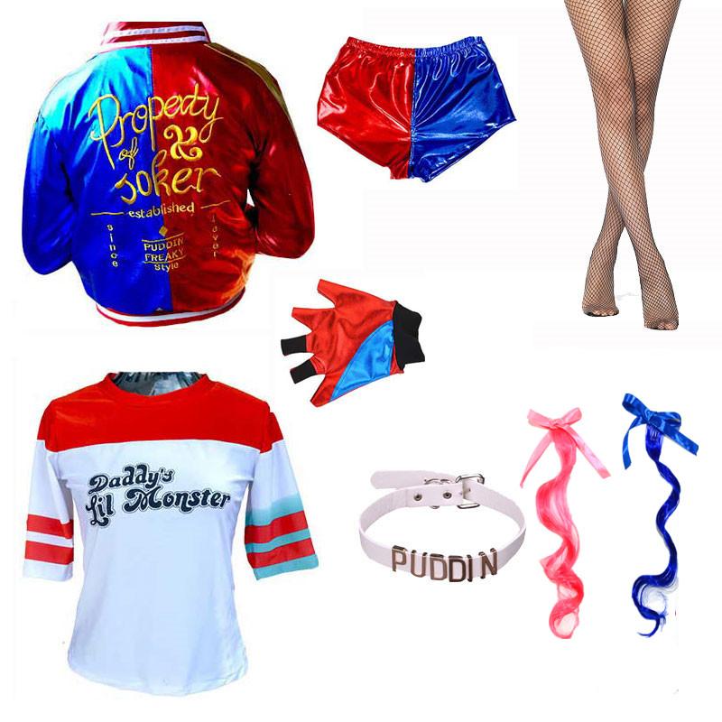 Top Qualität Mädchen Damen Selbstmord Harley Cosplay Kostüme Squad Quinn Monster Genähte Jacke Hosen Sets Karneval Anime Kostüm