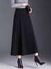 High-Waisted Wool A-Line Midi Skirt with Pockets for Autumn and Winter