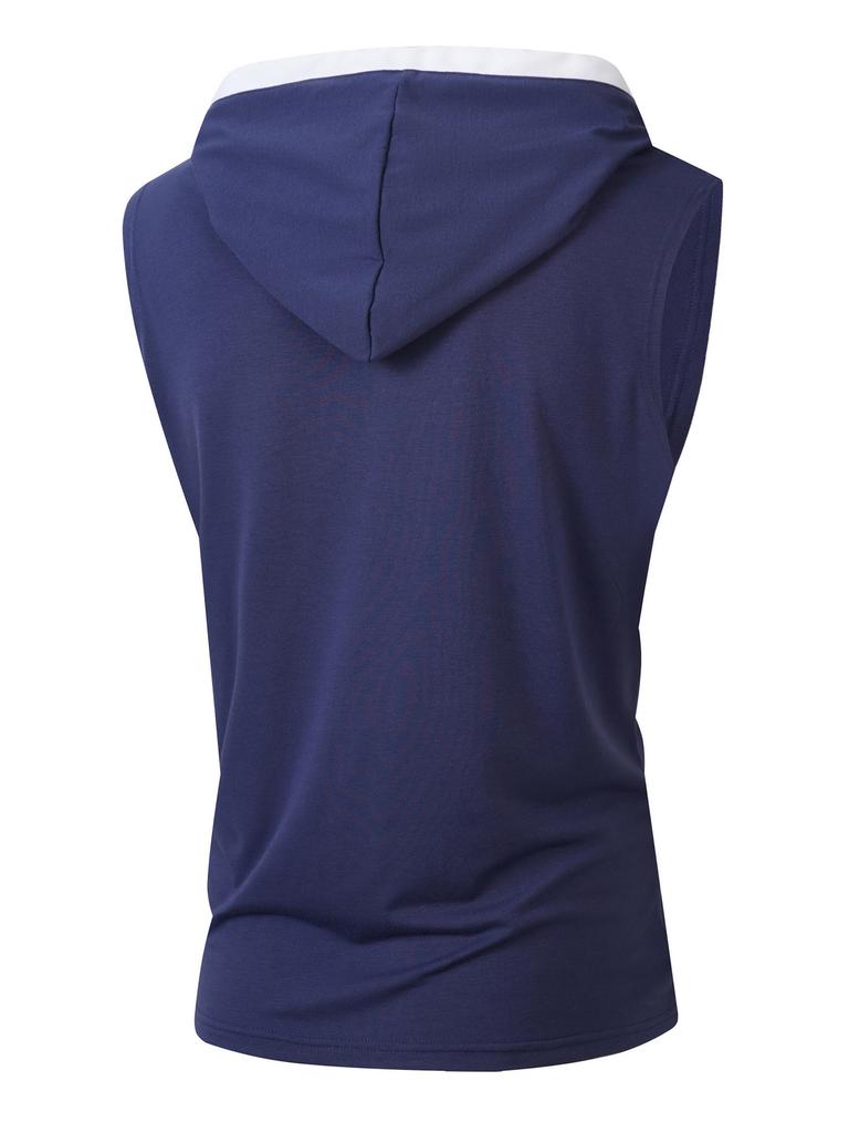 Mens Casual Sleeveless Hooded Solid Pullover Tank Top