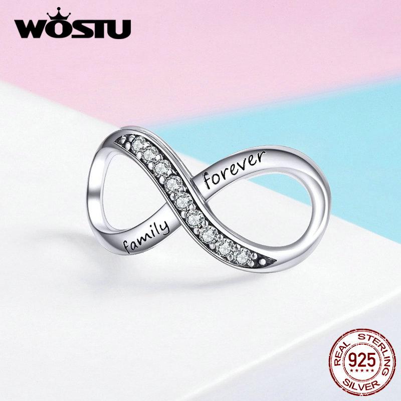 WOSTU 925 Sterling Silver Forever Family Infinity Love Charms Bead Fit Original Bracelet Pendant Jewelry CQC1146