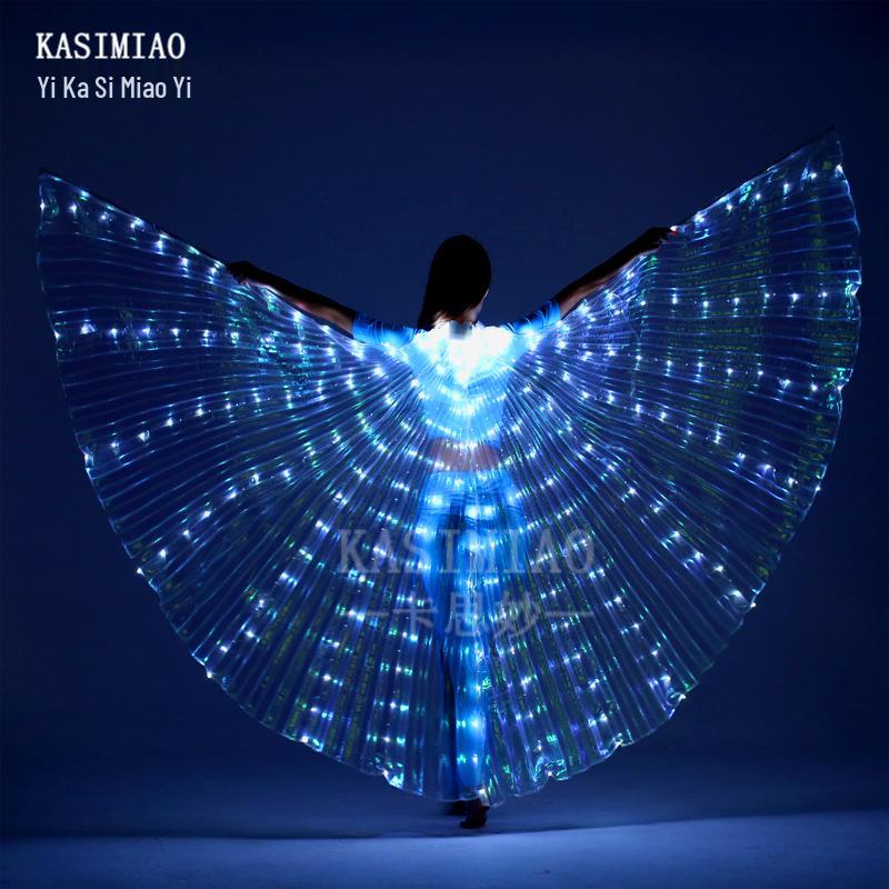 

Красочные светодиодные крылья-бабочки для танца - Светящийся флуоресцентный плащ для выступлений по belly dance Includes Sticks