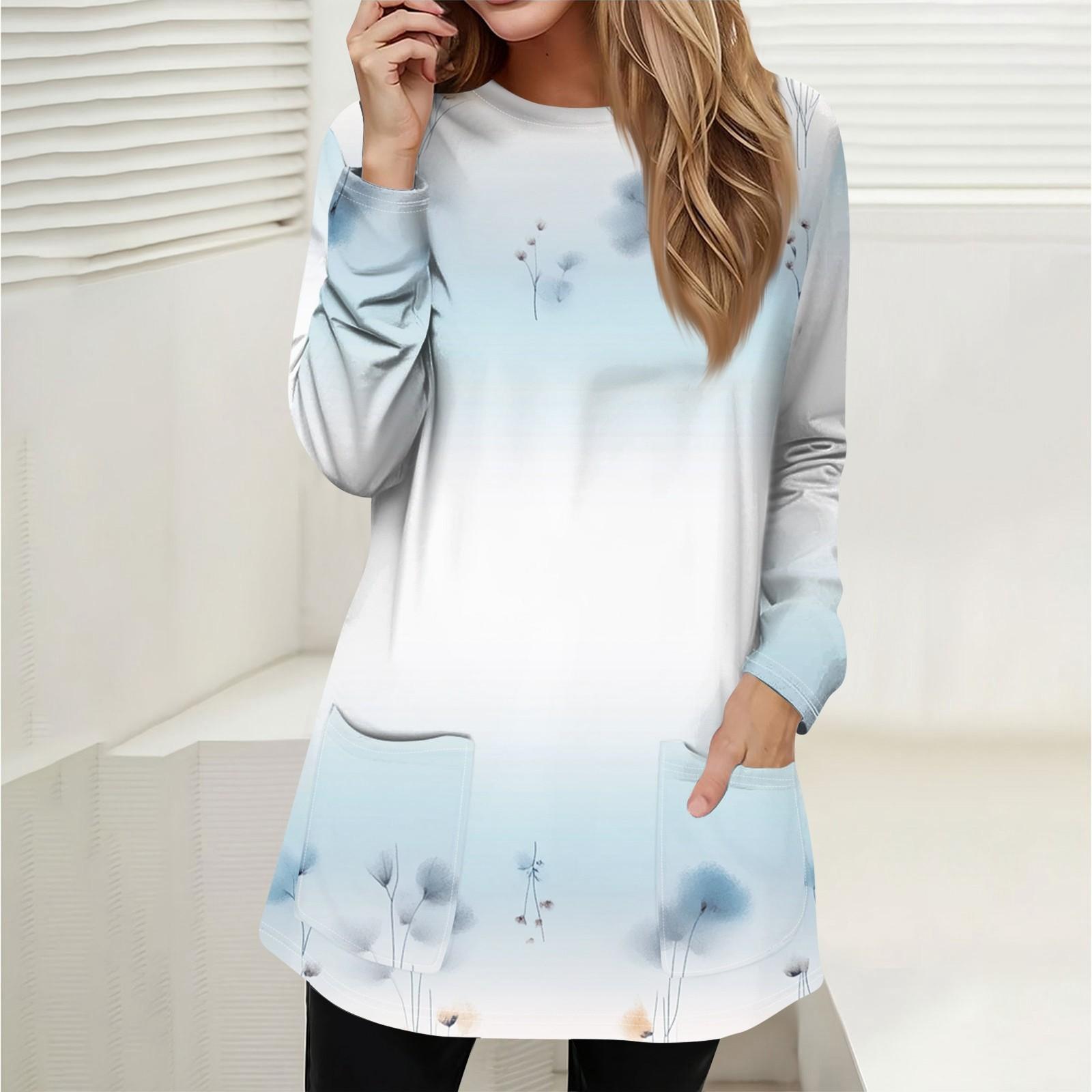 

Женская толстовка, пуловер, спортивная одежда, карман, принт, повседневный топ с круглым вырезом и длинными рукавами M светло-синий