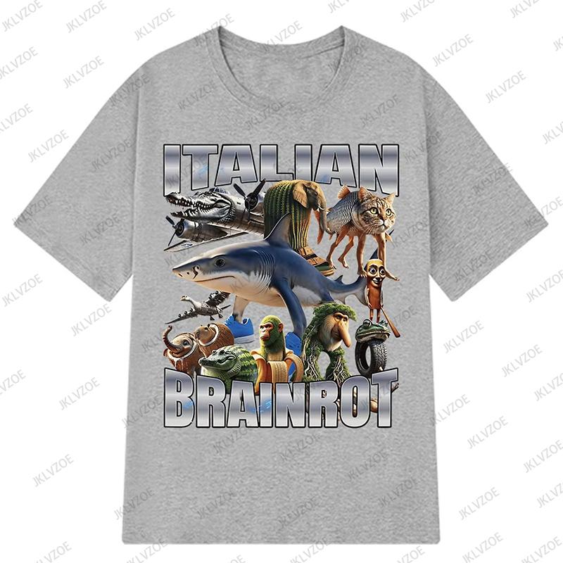 Summer Italian Brainrot Tralalero Tralala Tung Tung Tung Sahur Bombardiro Crocodilo Funny Meme Men T-shirt Loose Kids/Adult Tops