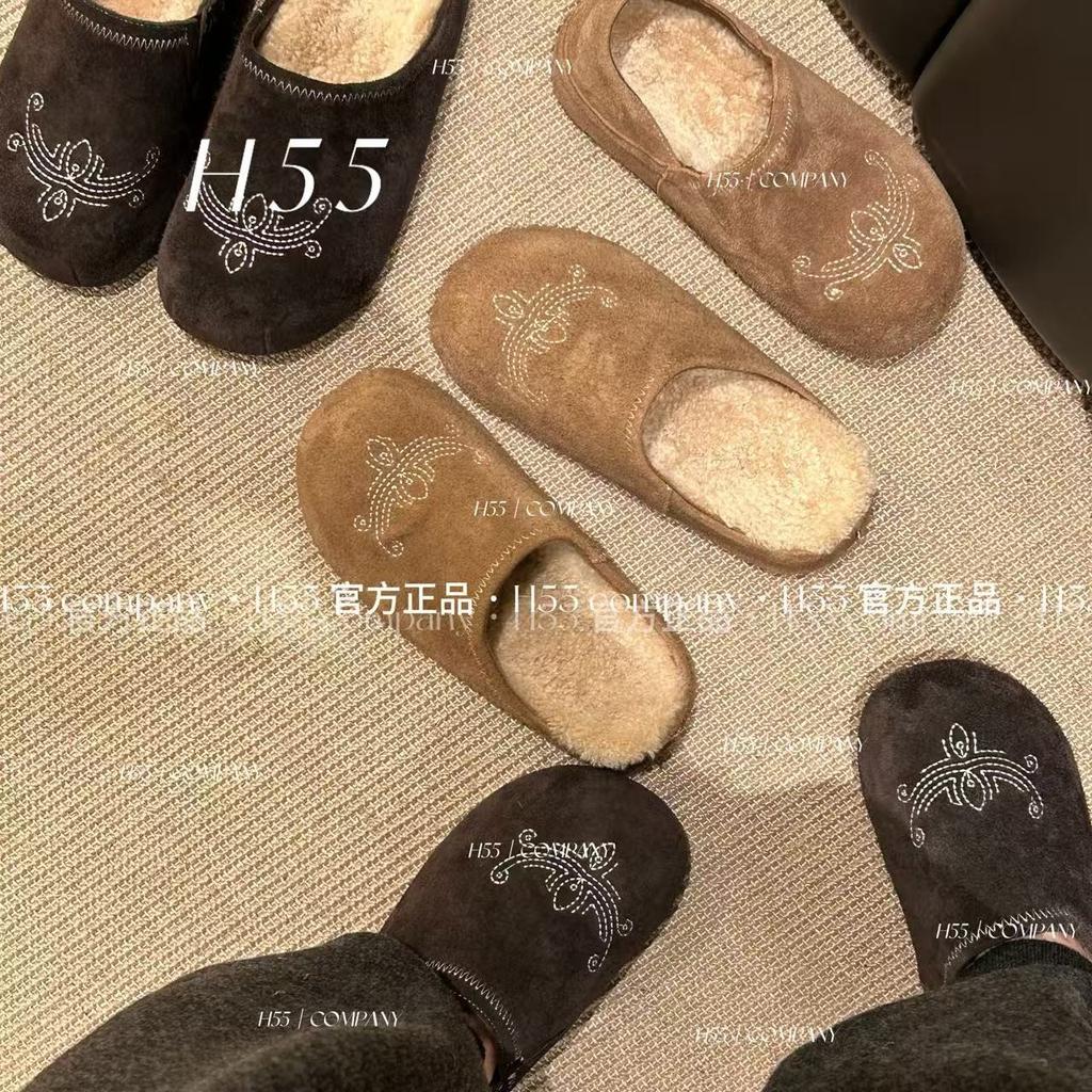 Ruodan~ 2025 autumn and winter new lamb wool piled platform casual half-drag Boken shoes women's warm cotton slippers