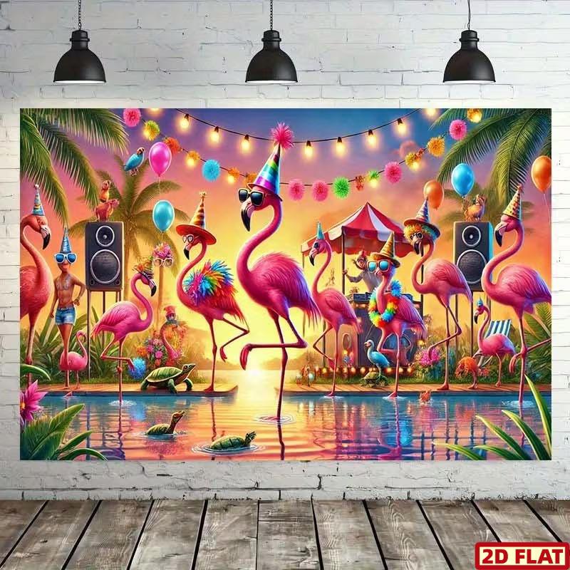2D Flamingo Pool Party Backdrop Summer Luau Photo Booth Background