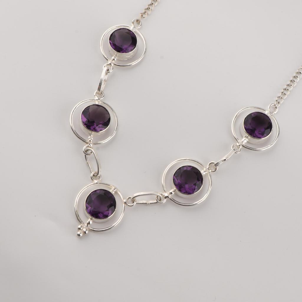 Amethyst Gemstone Silver Necklace, 925 Sterling Silver Amethyst Necklace, Partywear Women Necklace, February Birthstone Gift RN-2-9