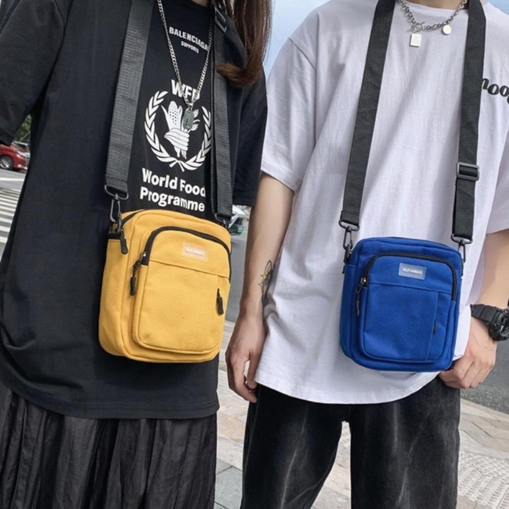 Square Canvas Crossbody Bag Nylon Sports Phone Bag Casual Men's Shoulder Bag Male