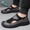 2025 new men's shoes summer trend mesh shoes one-pedal business leisure foot cover leather sandals men