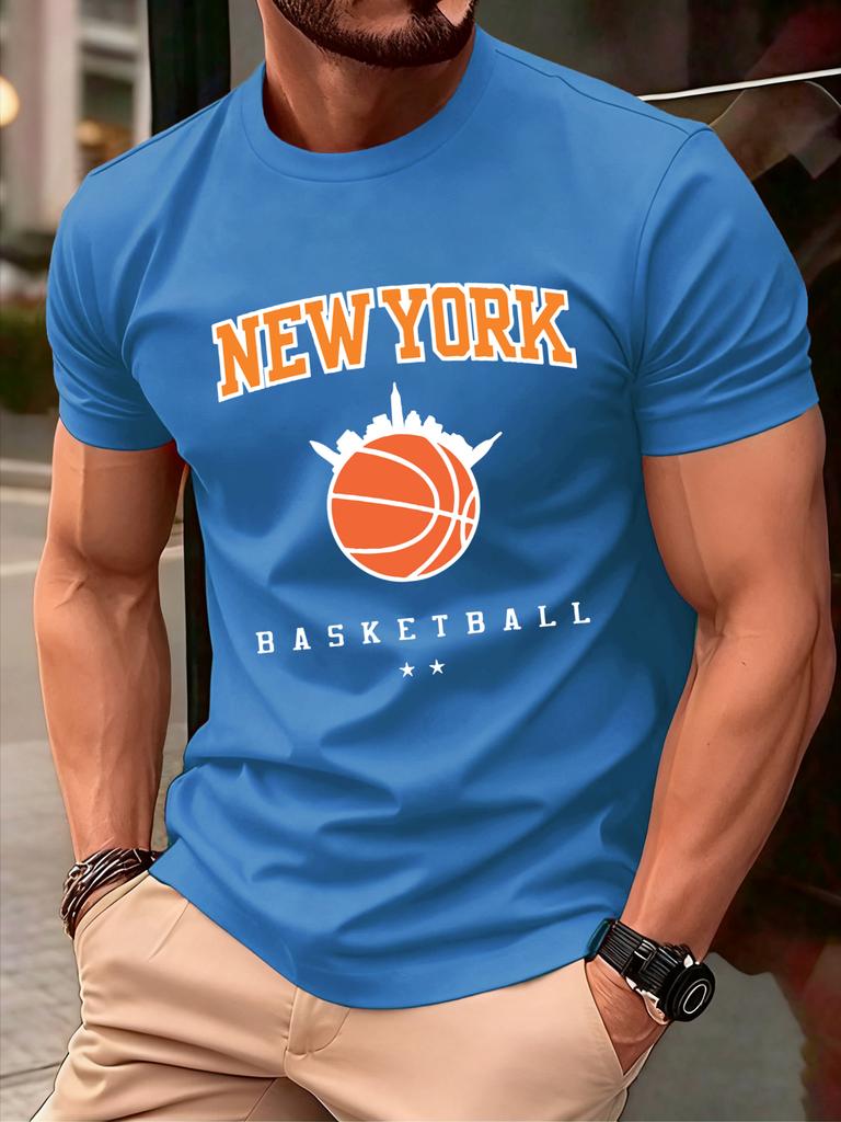 New York Basketball Game Print Men T Shirts Hip Hop ONeck TShirt Soft Cotton Male Sportswear Casual Comfortable Clothes
