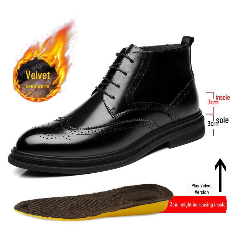 Men's Winter Mid-High Leather Brogue Boots with Velvet - Elevating Chelsea & Genuine Leather Martin Boots.