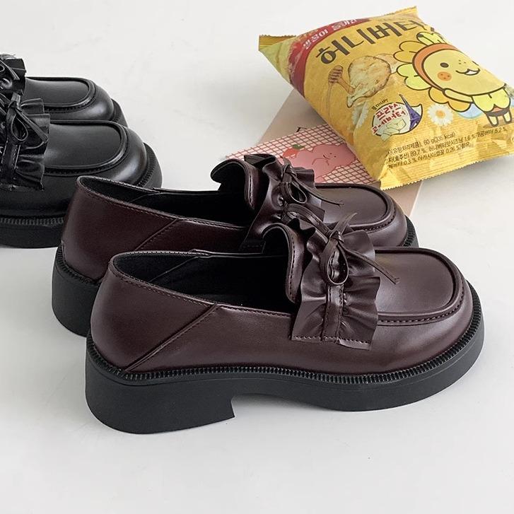 Black Bow Retro Versatile with Skirt Platform Small Leather Shoes Women's 2025 New Spring and Autumn One-pedal Loafers