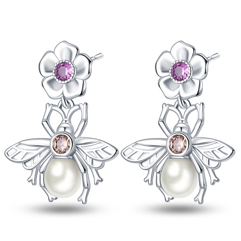 925 Sterling Silver Earring Honey bee with diamond Shells Earrings Jewelry Gift Wedding Earrings For Women Jewellery gift