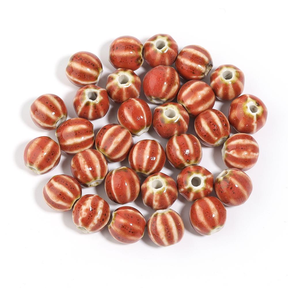 20pcs 12mm Watermelon Floral Glaze Ceramic Beads Colorful Loose Bead For Jewelry Making DIY Crafts Bracelet Necklace Accessories