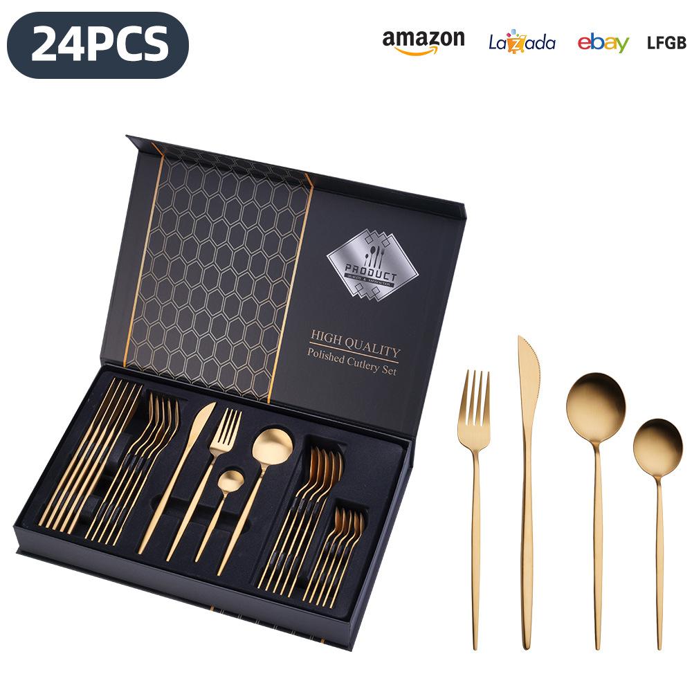 25 Years of New Stainless Steel Tableware Set, Tableware Portuguese Knives, Forks and Spoons 24-piece Gift Box Set