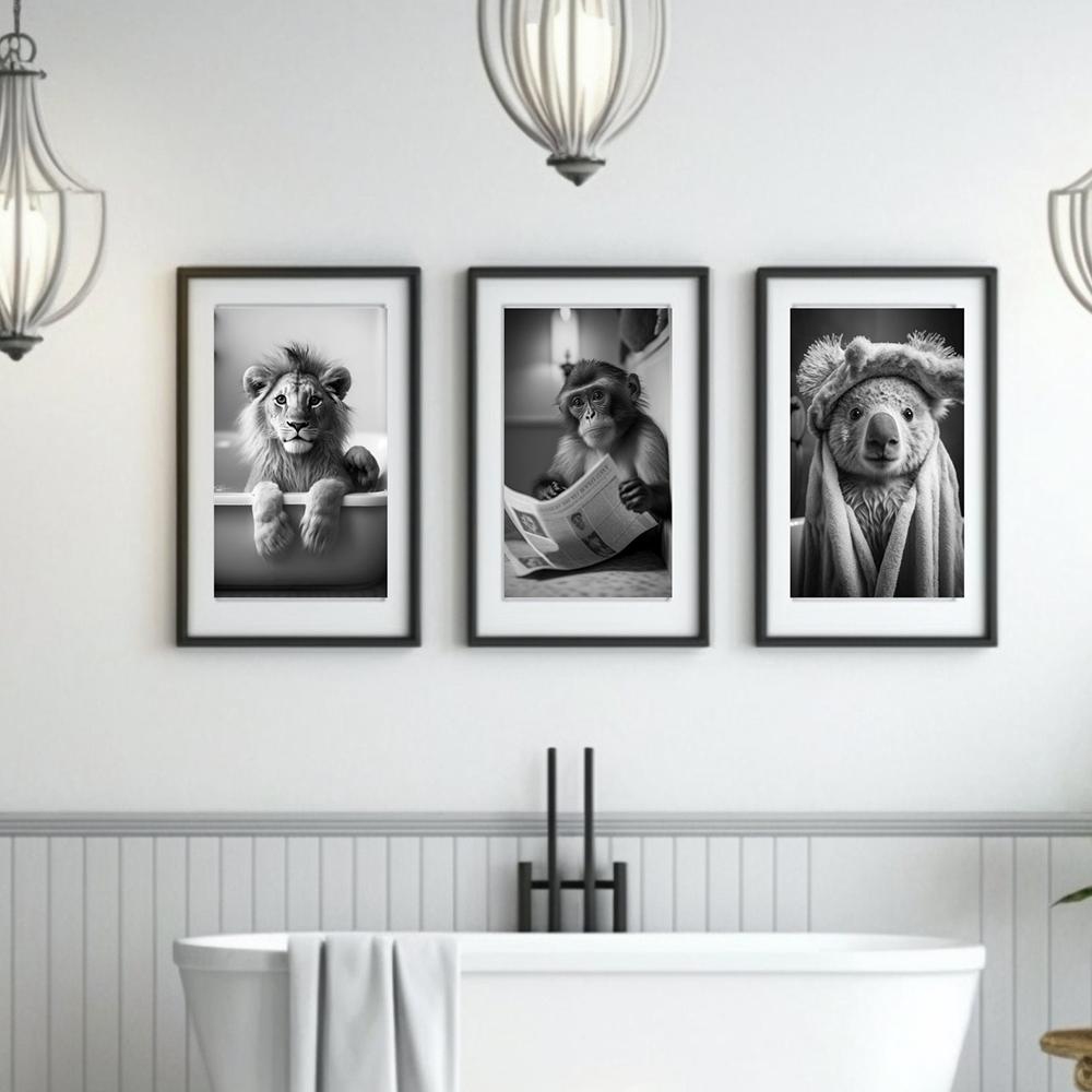 Lustige Badezimmer Kunstdrucke Dschungel Tier Toilette Humor Schwarz Weiß Safari Tier Leinwand Malerei Badezimmer Bilder Wohnkultur