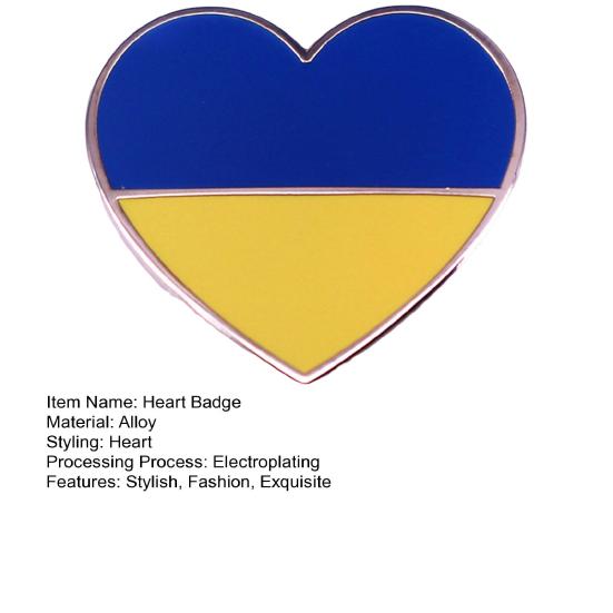 Flag of Ukraine Heart Badge Metal Button Badge Heart Shape Brooch Lapel Pins Clothing Accessories for Jacket Hat Bag