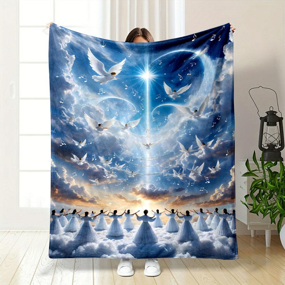 Celestial Choir Angelic Hymn Cloudscape Blanket Printed Blanket for Living Room Bed Couch Lunch Break Soft Cozy Blanket for Friend's Festival Gift