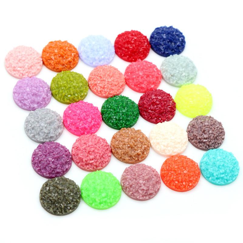 Natural Ore Druzy 8mm 10mm 12mm 40pcs Multi-Color Flat Back Resin Cabochons Dome For Bracelet Earrings DIY Jewelry Findings