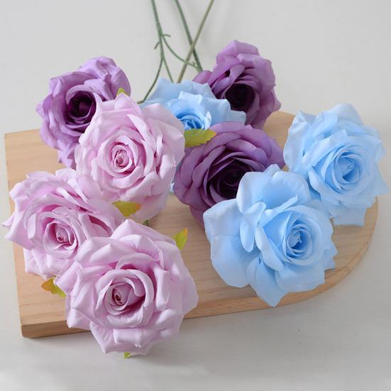 3 Blüten Künstliche Rose Blume Realistischer Falscher Rosenzweig mit Stiel für Vase Tischmittelstück Haus Hochzeit Party Dekoration