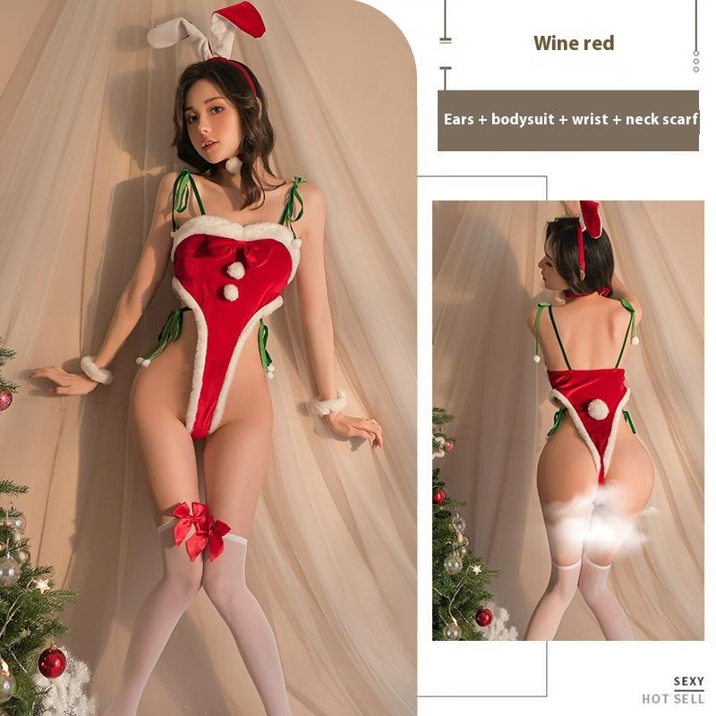 Sexy Christmas Outfit Christmas Bunny Fun Free Open Strap-on One-piece Home Flirting Uniform