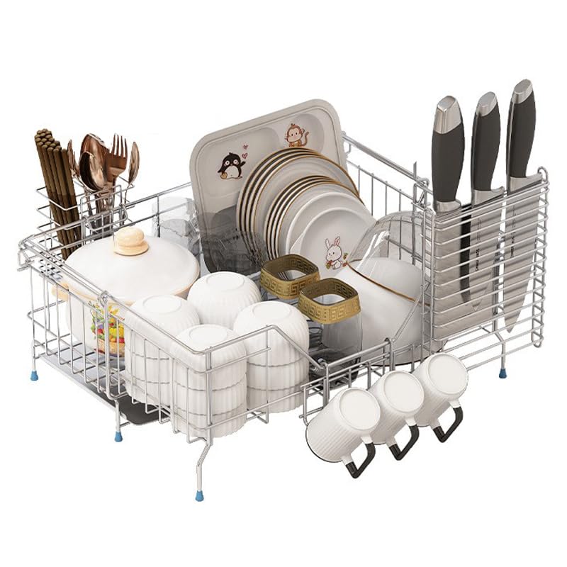 

YBGGJO Подставка для посуды из нержавеющей стали, стекла, нож, подставка для палочек для еды, ширина x глубина, горизонтальная, кухонная посуда, хранит все ваши принадлежности для мытья, сушилка, выдвижного типа,