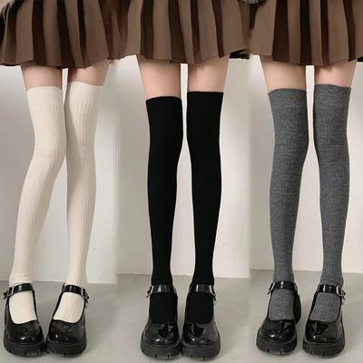 Socken Damen Herbst und Winter Dick Warm Einfarbig Kniehoch Strümpfe Schwarz Weiß Vertikale Streifen Oberschenkelhoch Socken für Damen