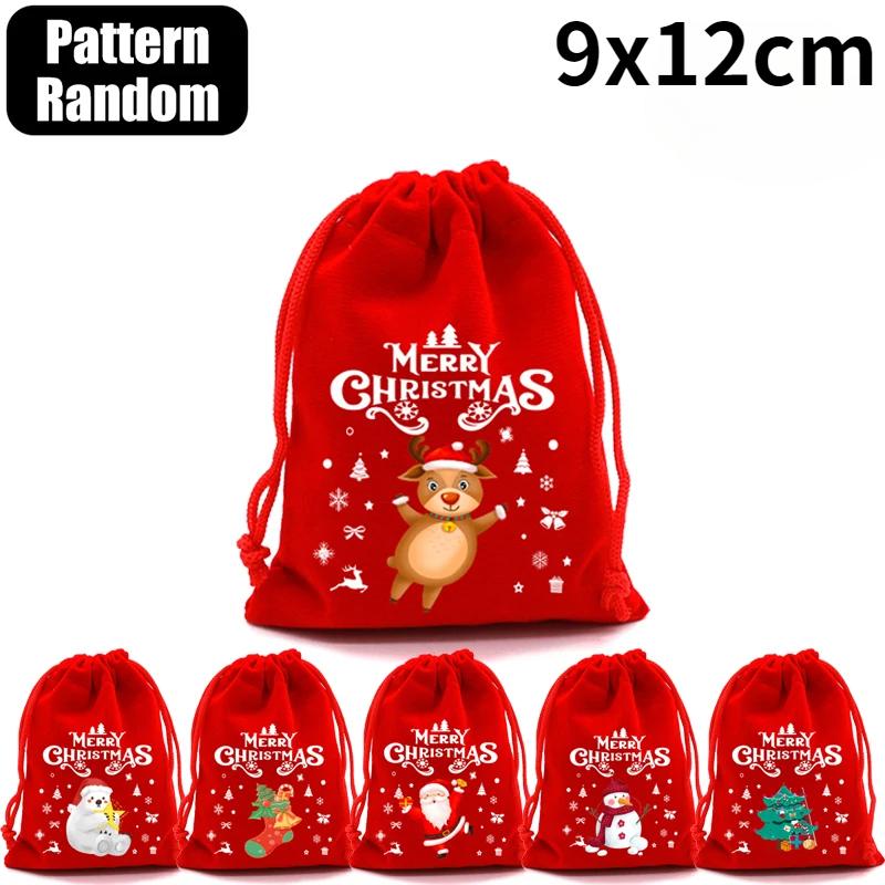 20/1PCS Christmas Velvet Bags Cartoon Candy Gift Drawstring Pouch Christmas New Year Party Favor Decor Jewelry Packaging Bag