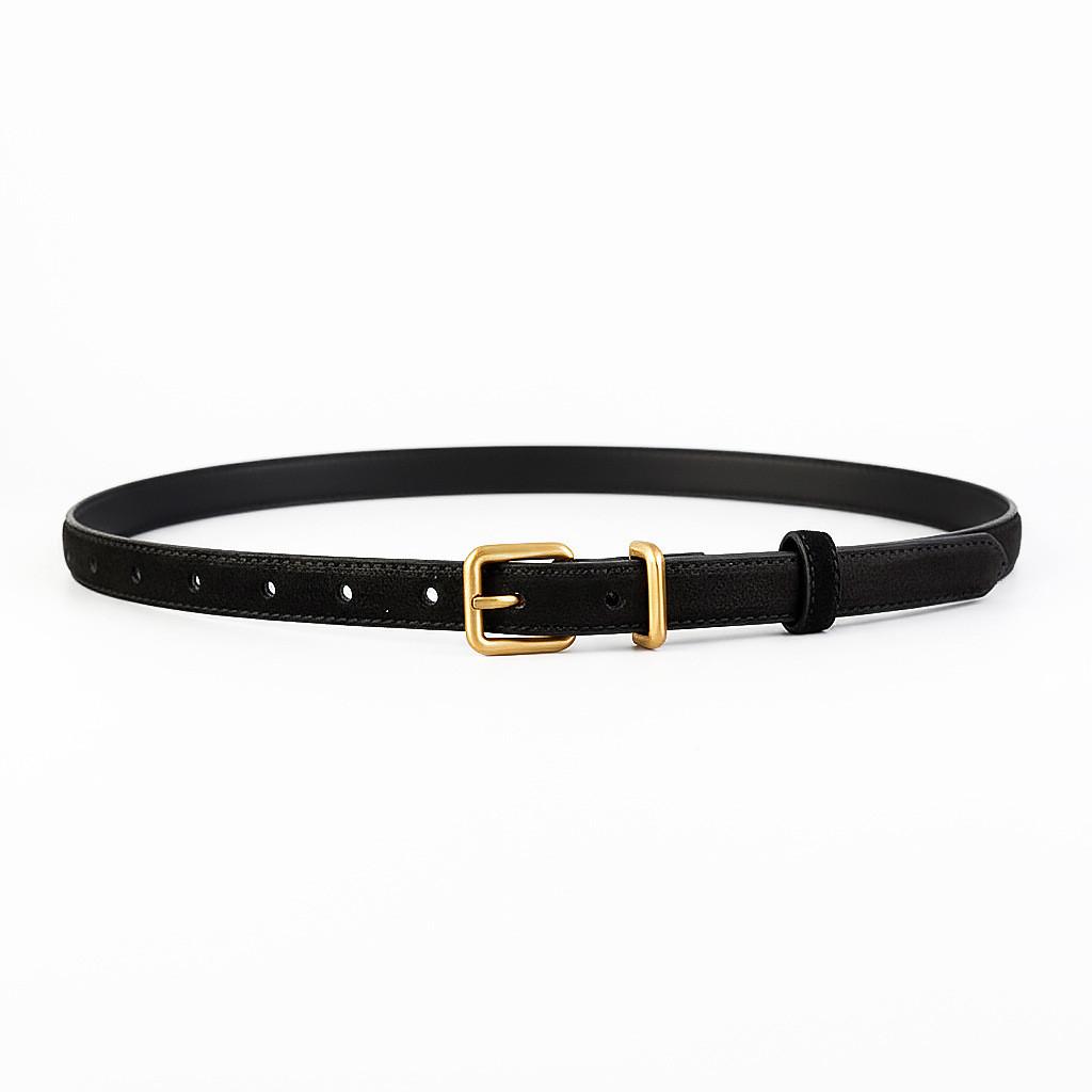 No Brand Womens Leather Belt With Sanded Finish For Casual And Office Wear Black