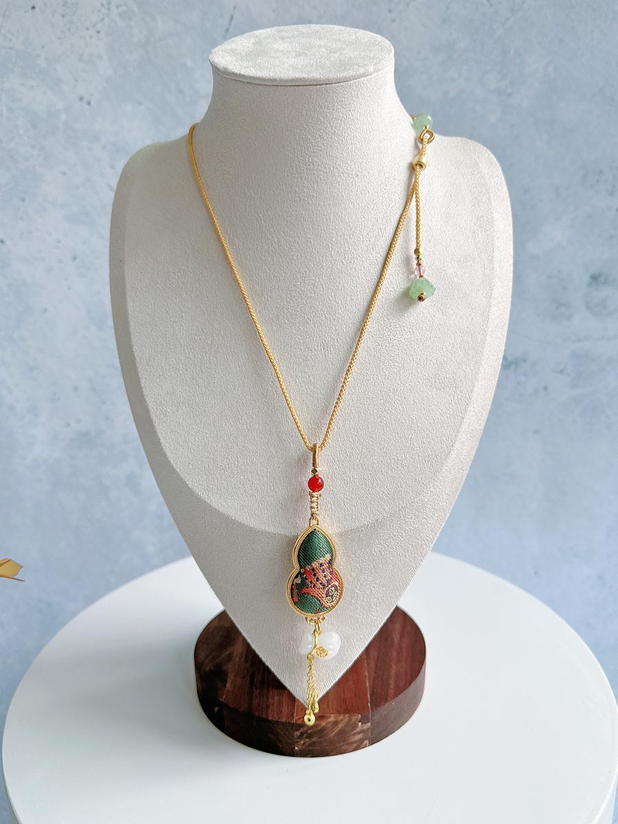 

Новое ожерелье-подвеска в китайском стиле, брокада Сун или Шу, в форме тыквы, на шею, ручная работа, роскошные аксессуары для одежды, 100% шелк-тусса зелёный