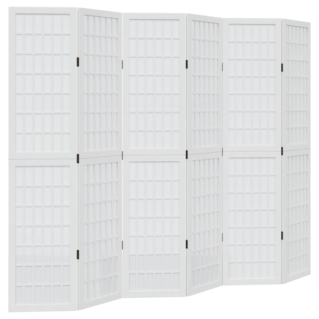 Vidaxl Room Divider, 6-Panel, White, Solid Paulownia Wood