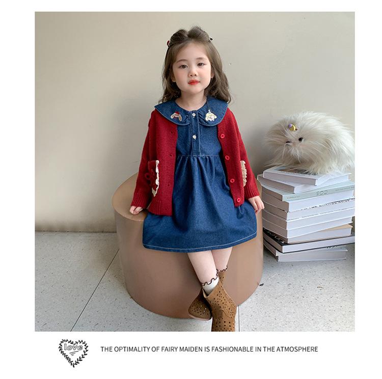 2025 Girls' Stylish Denim Two-Piece Dress Set for Spring/Autumn