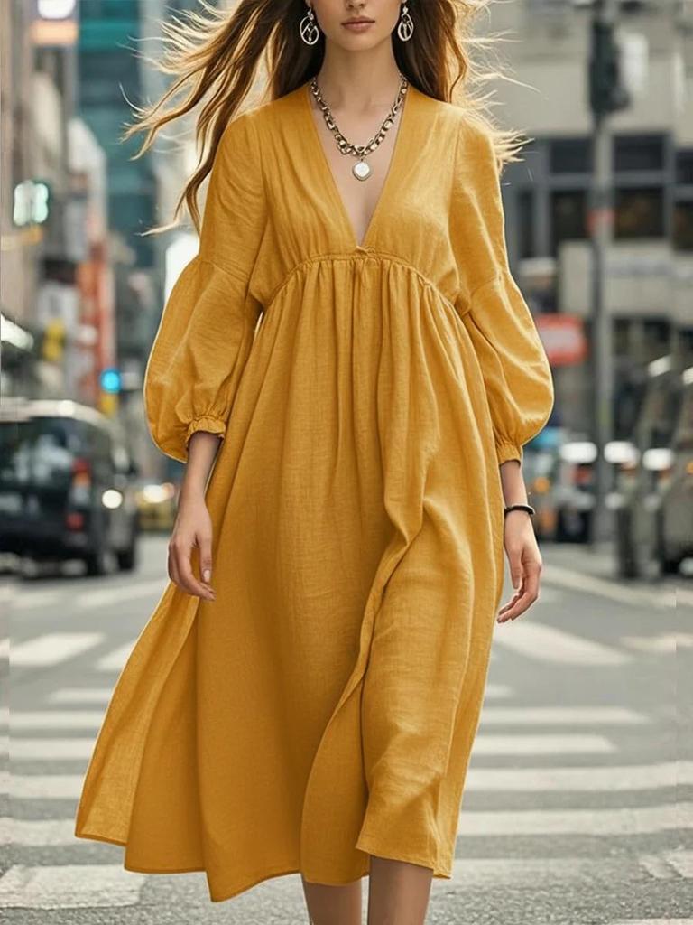 European & American Spring/Summer Women's Casual Lantern Sleeve Maxi Dress