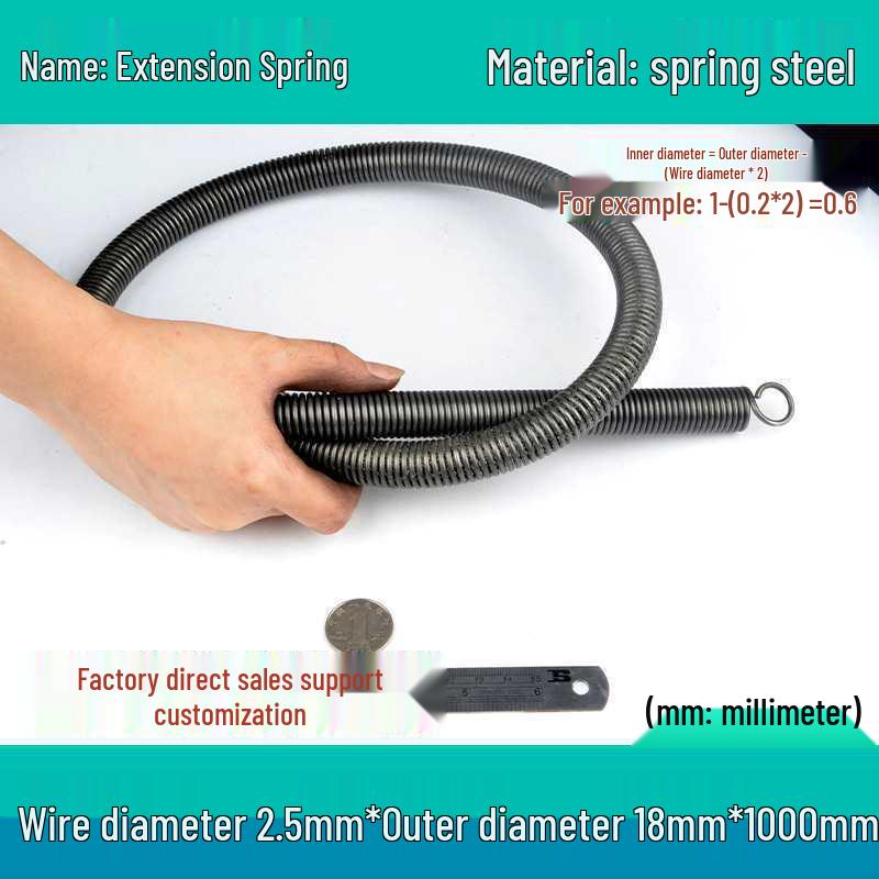 1m Spring Coil Extension with Hook - Strong Tensile Force, Thin Soft Sheath, for Tarpaulins & Sliding Doors