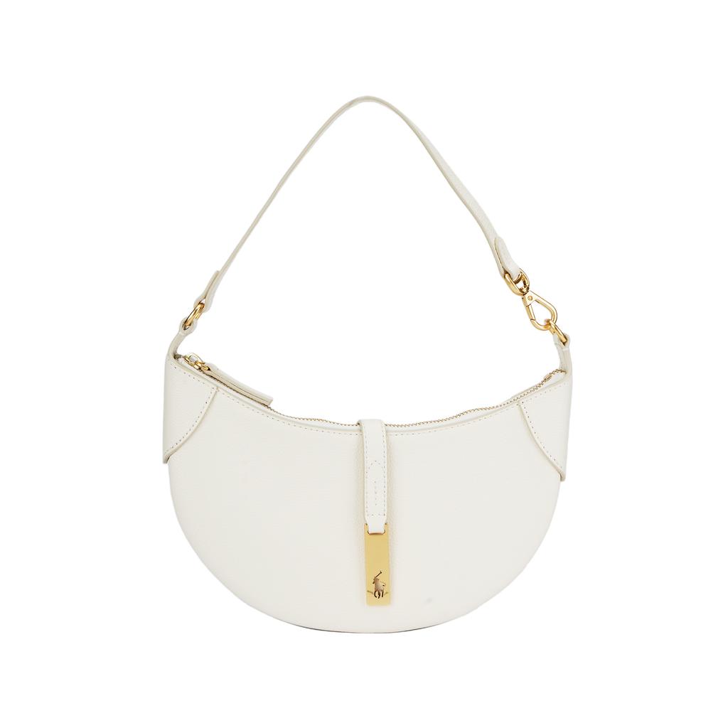 Polo Ralph Lauren Polo ID Brand Logo Zipper Closure Dumpling Bag Leather Crescent Shoulder Bag Mini Women bags Ivory 428895802007