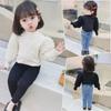 Girls' Thickened Puff Sleeve Long-Sleeve T-Shirt, Half-High Collar, Spring/Autumn 2024, Baby & Toddler Top