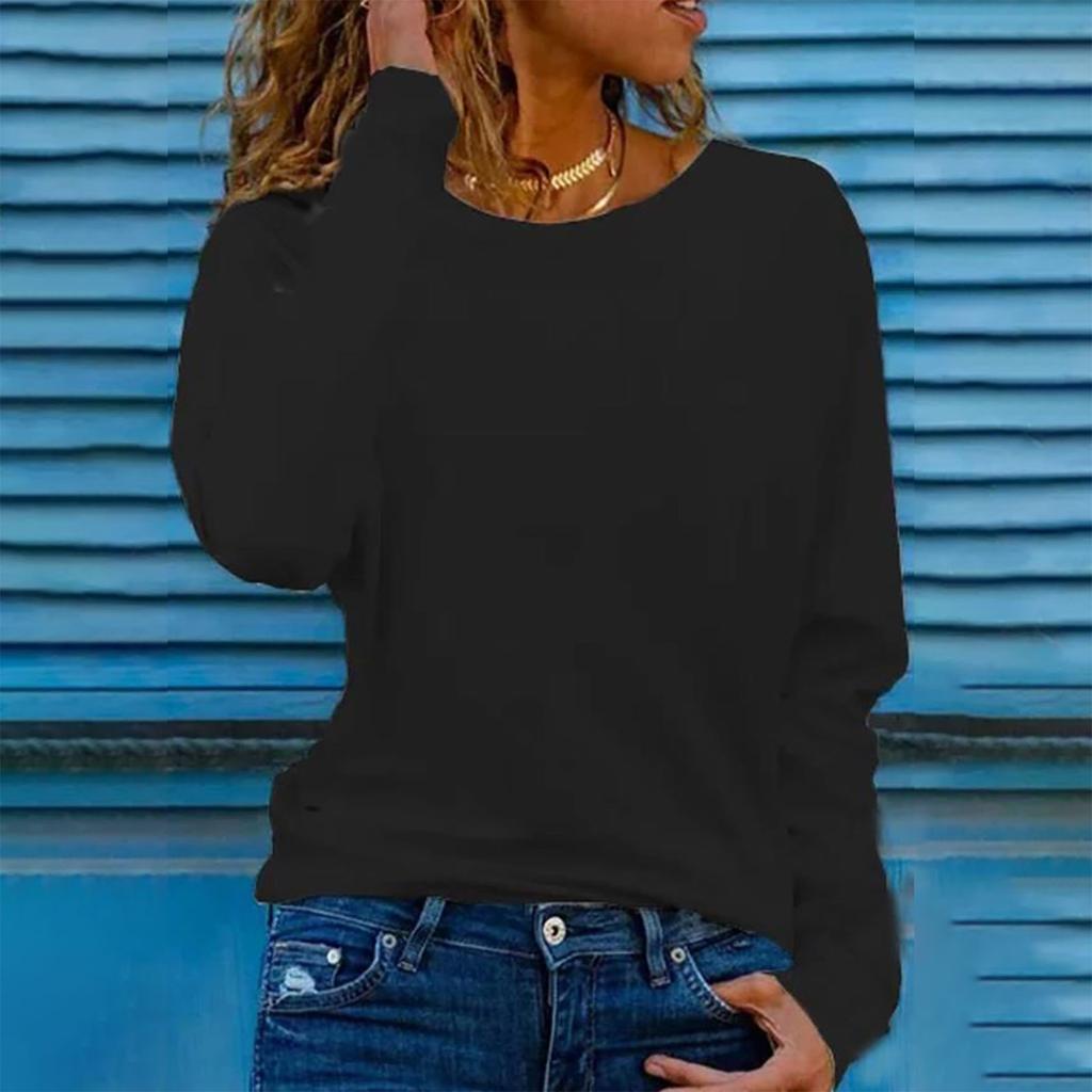 Women's Long Sleeve Shirts Lightweight Round Neck Button Down Tops Bottoming Shirts