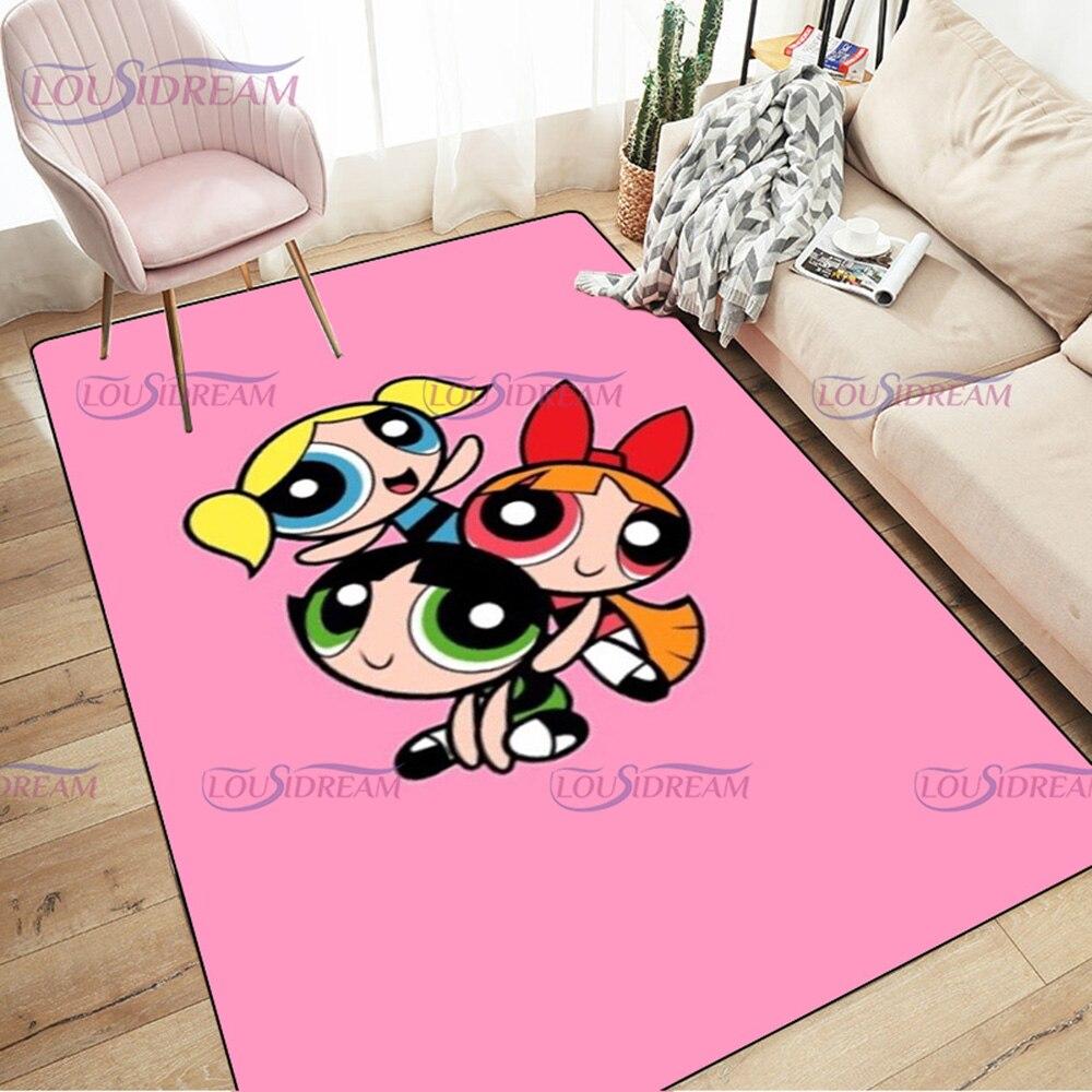 Alfombra de dibujos animados con estampado de Chicas Superpoderosas, decoración para sala de estar y dormitorio, alfombra antideslizante para baño, felpudo para suelo en el pasillo
