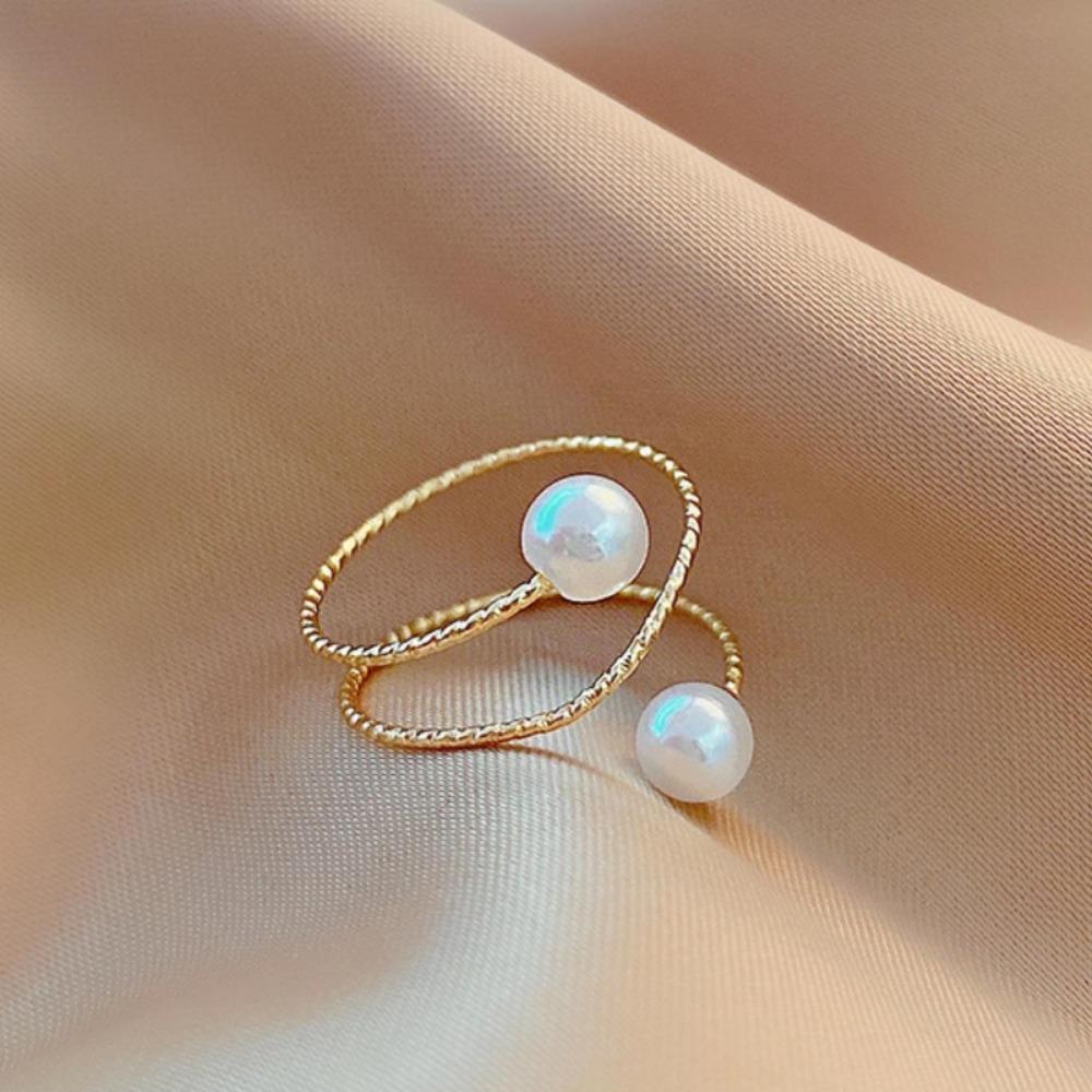 1pc Wrapped Faux Pearl Triple Layer Open Adjustable Ring