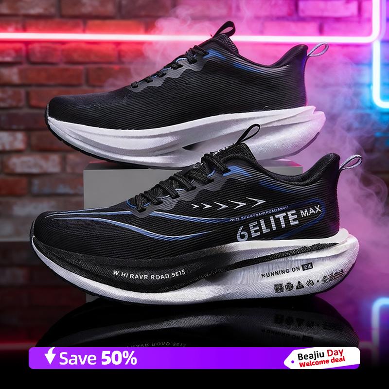 

Men Women Running Shoes Carbon Plate Marathon Lightweight Breathable Nonskid Sports Sneakers for Leisure 45 чорний