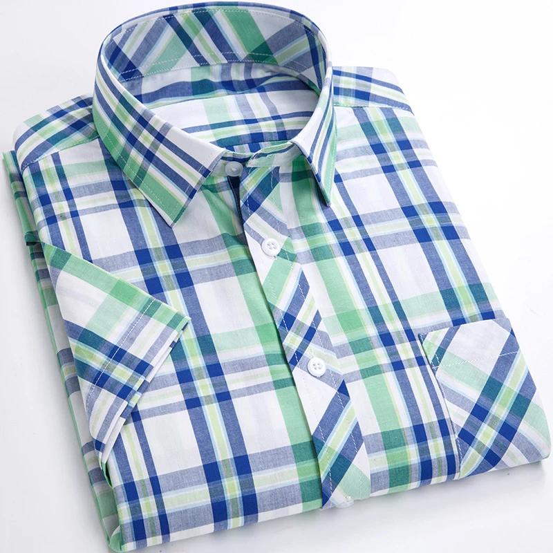 2026 Summer Thin Plaid  Men's Shirts Short Sleeve  Plus Size Cotton Soft Comfortable Young Casual Social Shirt Clothing