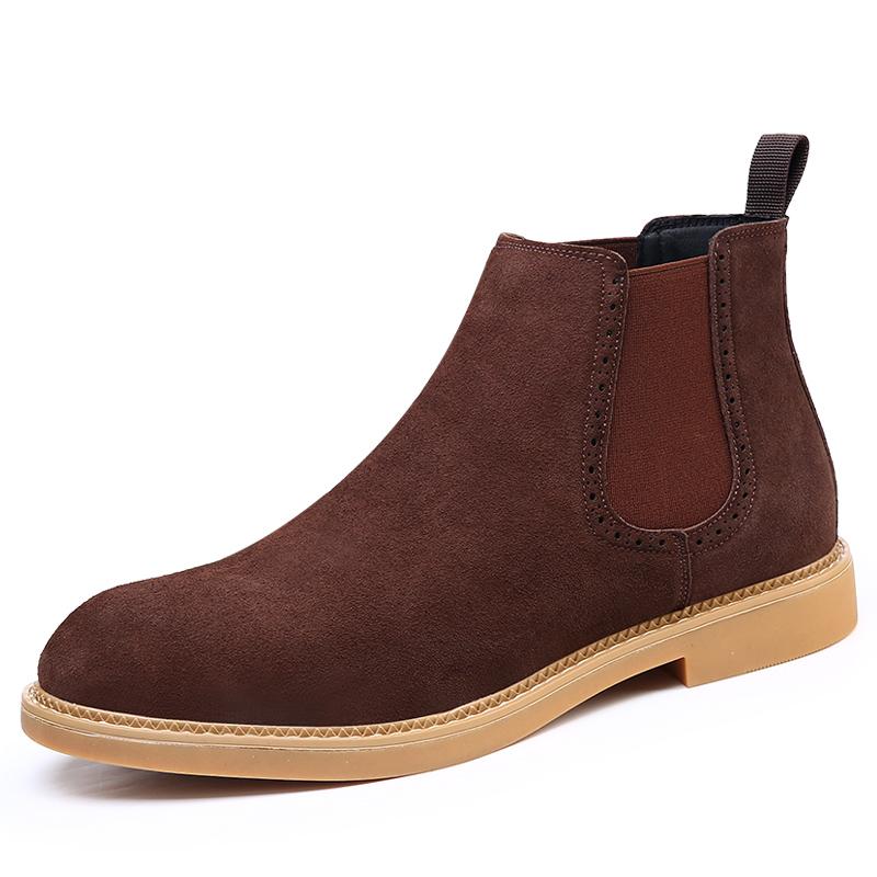 Fashion Suede Leather Men Ankle Boots Casual Slip On Formal Oxford Boots Vintage High Top Shoes Fashion Man Chelsea Botas Business Shoes