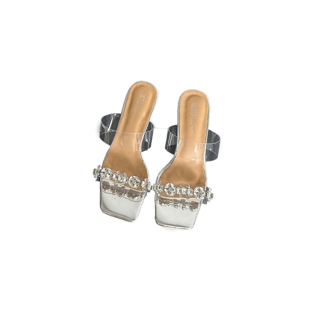2025 New Summer Transparent Rhinestone Silver Fairy Wind Cool Slippers Wearing Fashion Crystal High Heels Sandals
