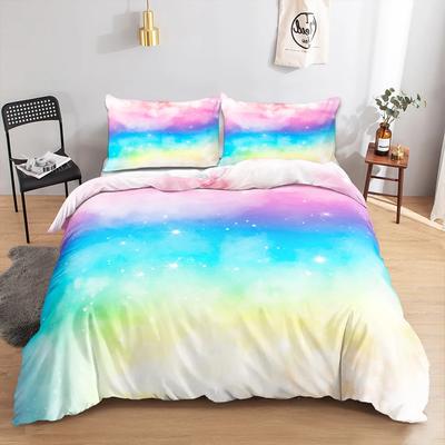 Rainbow Bedding Set Halo Dyeing Gradient Color Clouds Constellation Duvet Cover Set Single/Twin/Double Size Funny Gifts For Kids