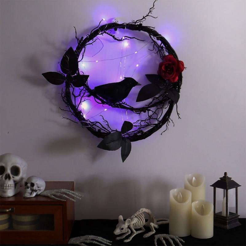 Outdoor Halloween Decoration Halloween Party Decoration Crow Rose Door Sign Hangers for Festival Parties Decoration