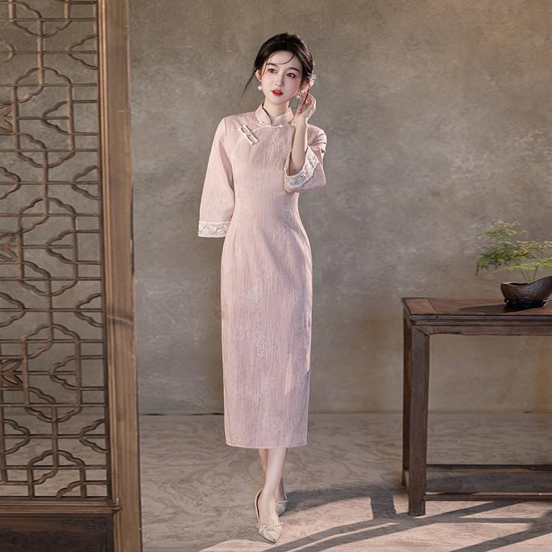 Pink national style new Chinese Suzhou long-sleeved autumn cheongsam improved young 1011 new women's high-end sense