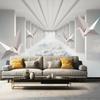 Geometric Space 3d Wallpaper Sky White Cloud Wall Murals Home Decor Background Mural For Living Room Bedroom
