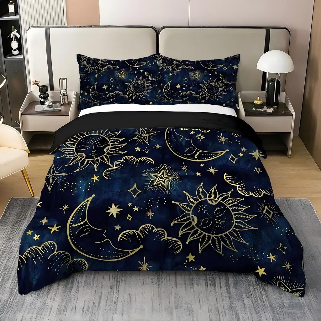 Mysterious Sun Moon Starlit Sky 3D Printed Quilt Cover Set Tarot Style Luxury Bedding Set Polyester Soft Comfortable Duvet Cover