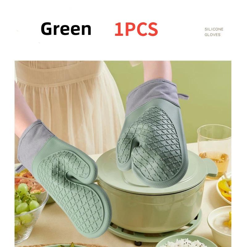 1pcs Insulated Oven Gloves Thicken Cotton Twill Silicone Baking Gloves Kitchen Non-Slip Oven Gloves Hot Pot Mitts for Bakery